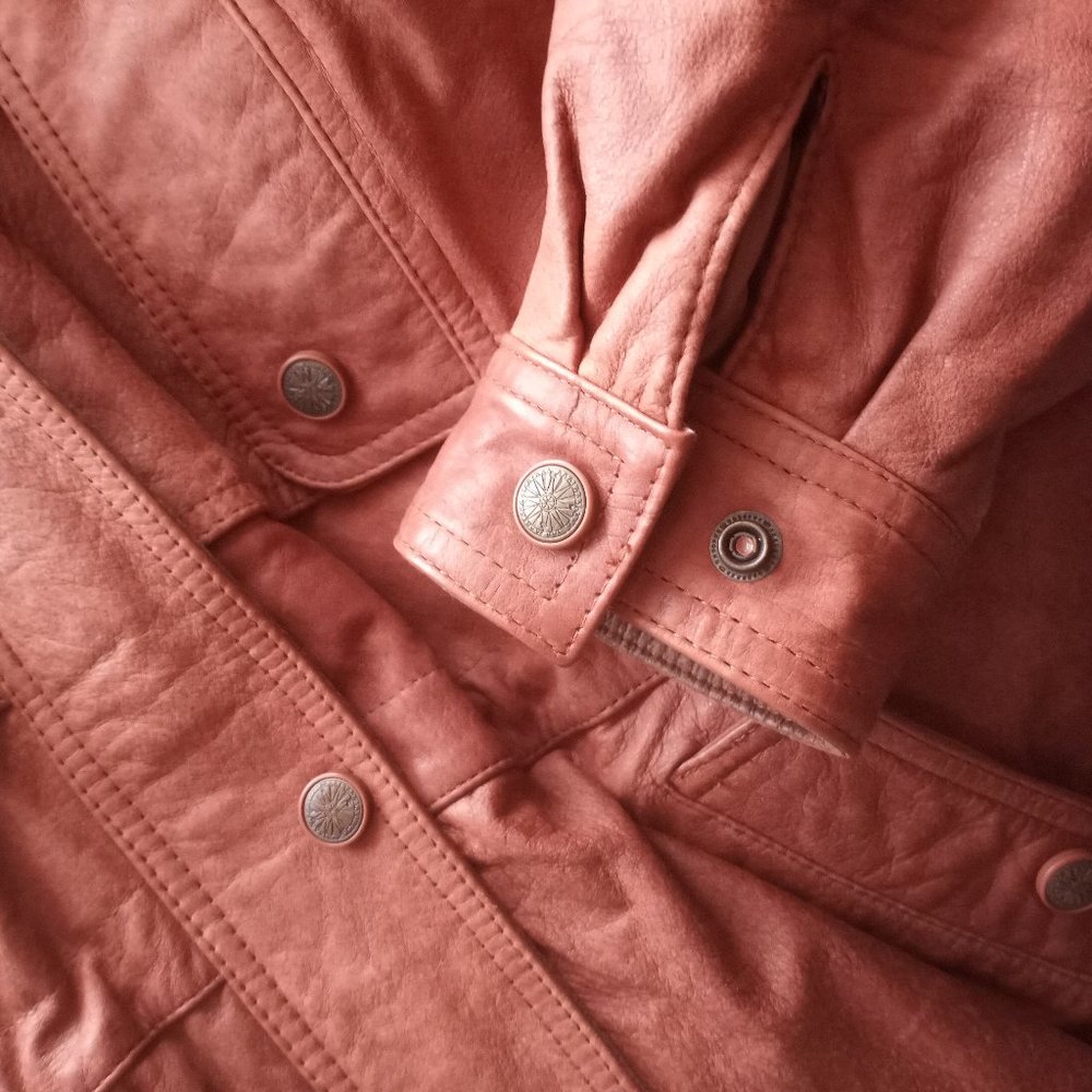 VTG Heavy Long Hooded Brown Leather Jacket - Picture 10 of 16